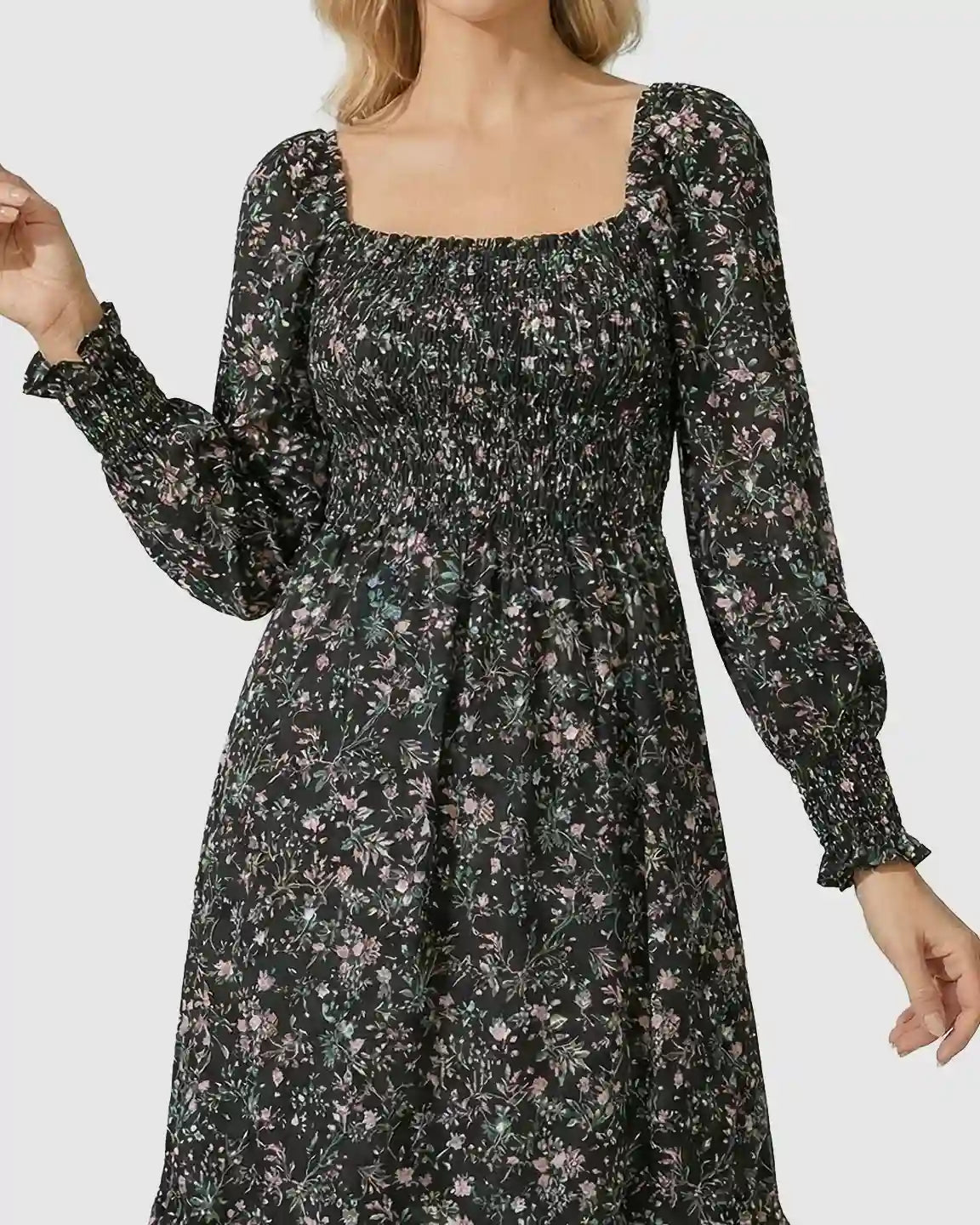 Smocked Floral Maternity Midi Dress