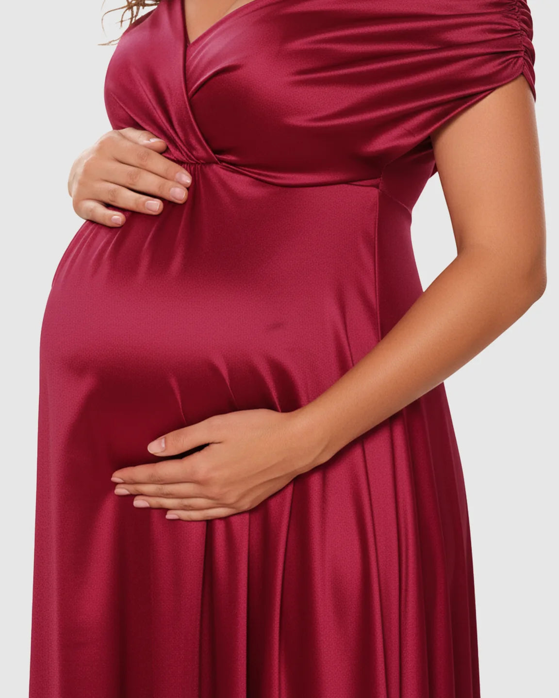 Ruched Off-Shoulder Empire Waist Maternity Maxi Dress