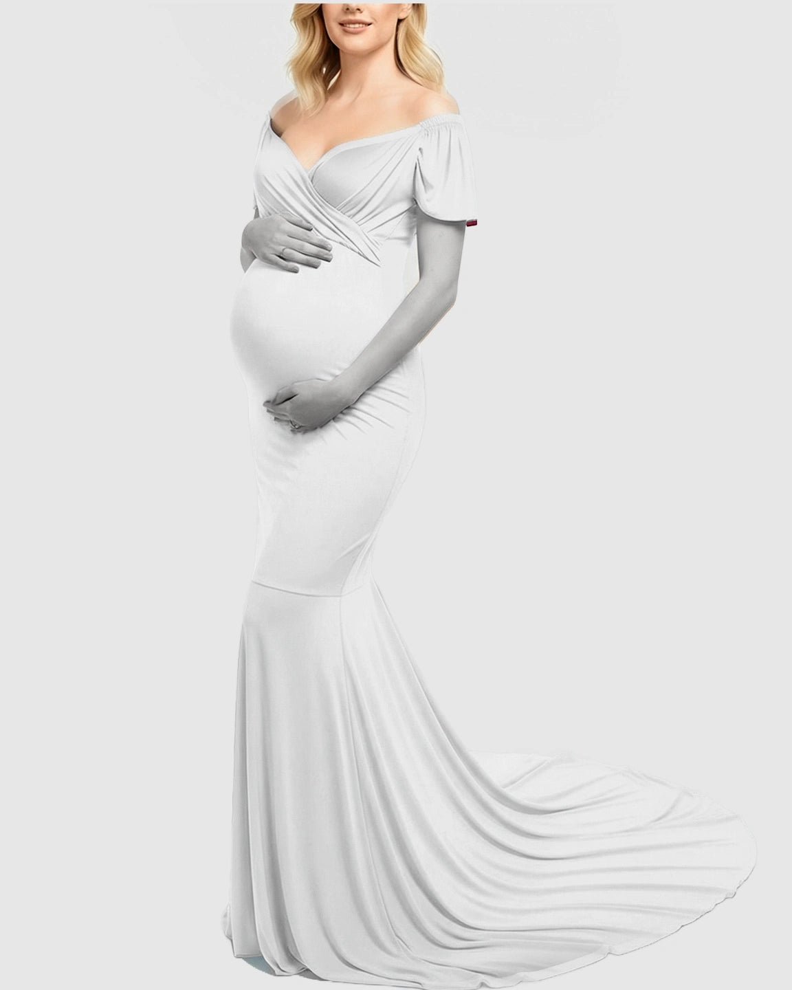 Off-Shoulder Fitted Mermaid Style Maternity Photoshoot Gown