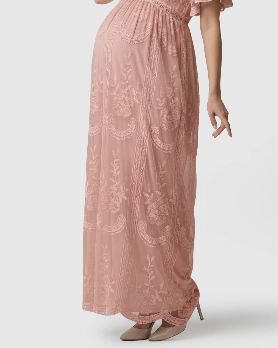 Sheer-Lace Romantic Maternity Maxi Dress