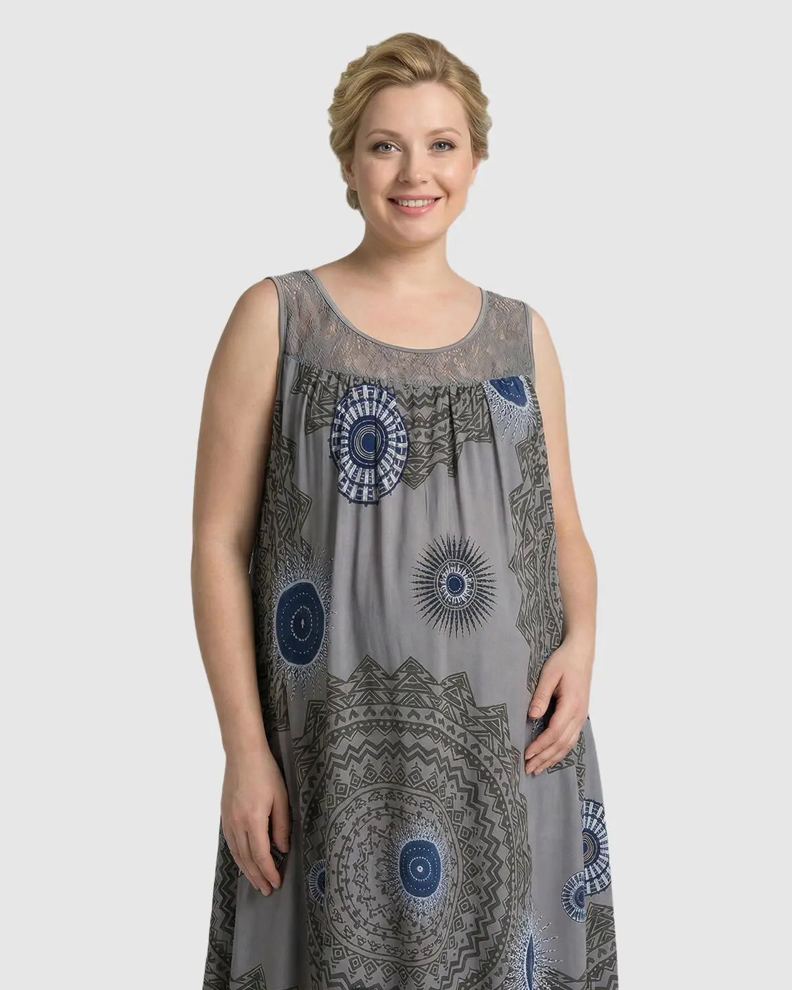 Printed Lace Trim A-Line Maternity Midi Dress