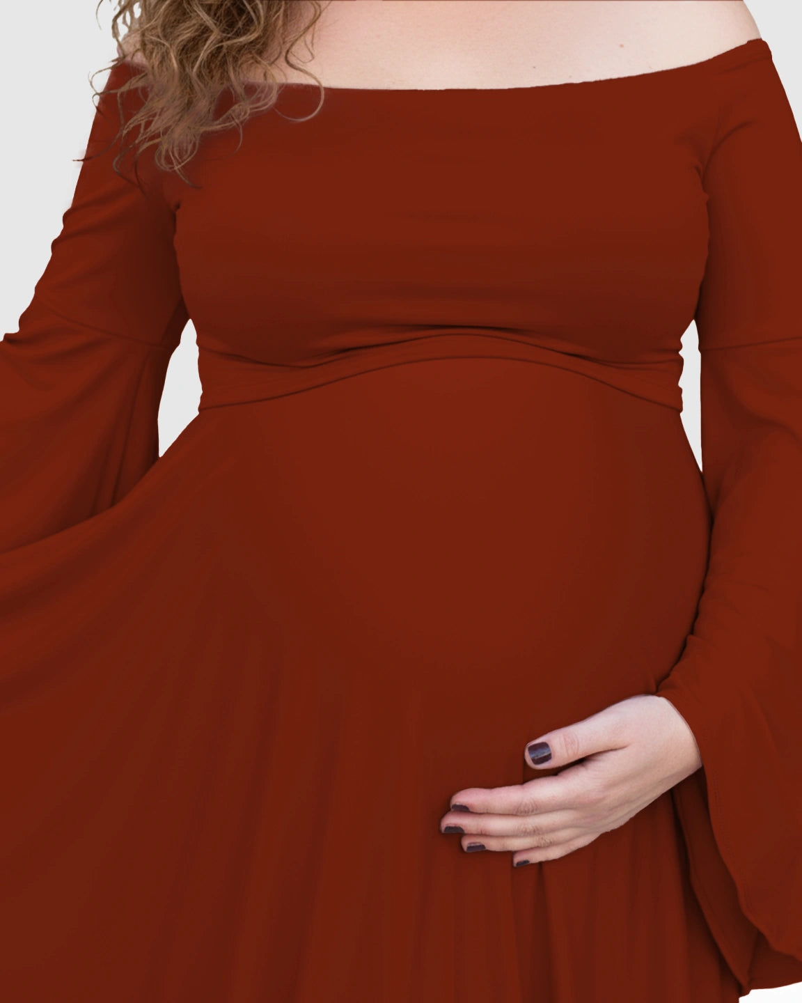 Off-Shoulder Bell Sleeve Boho Maternity Photoshoot Maxi Dress