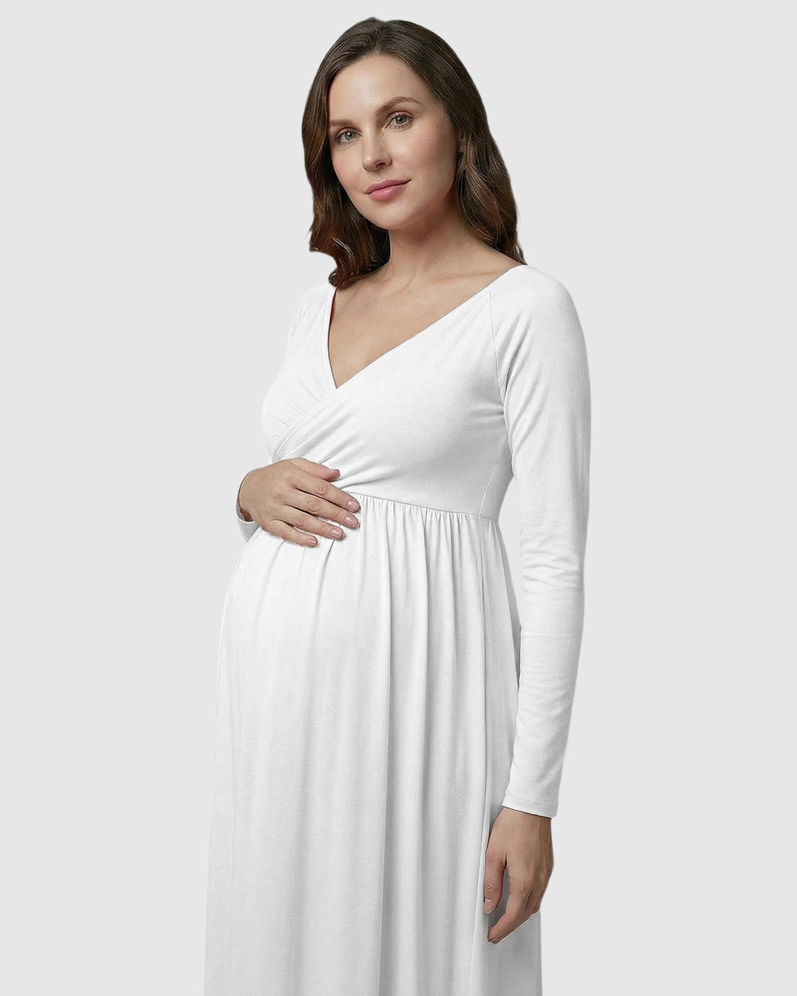 Long-Sleeve Full Train Maternity Maxi Dress