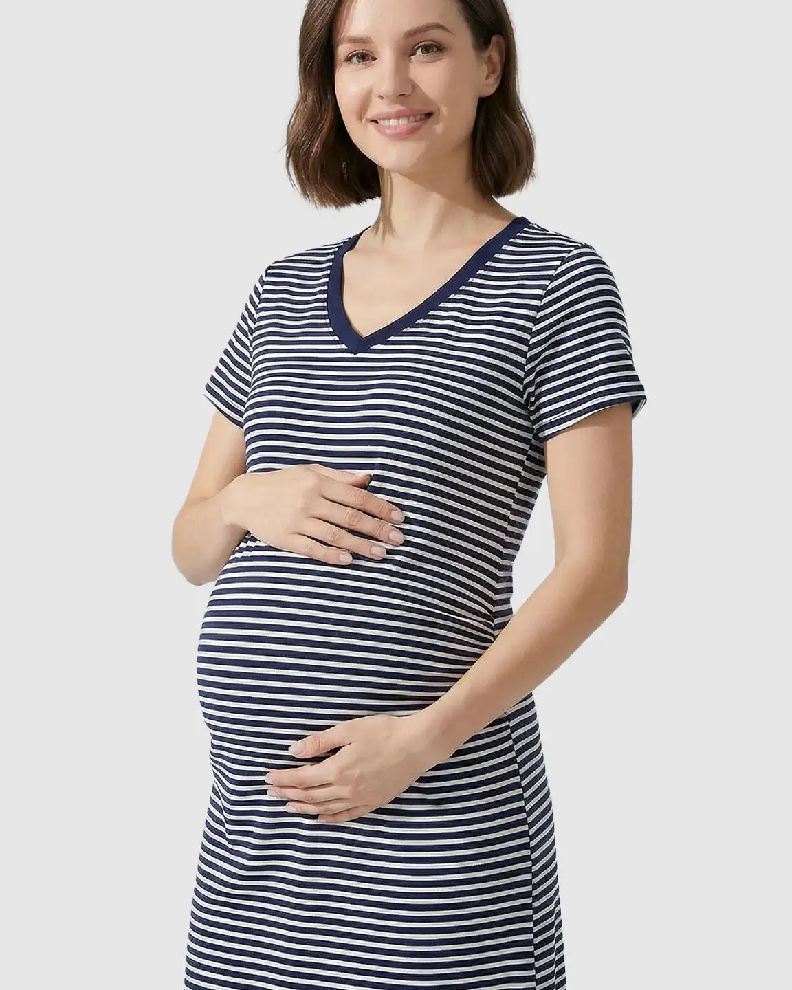 Striped V-Neck Straight Fit Maternity & Nursing Dress