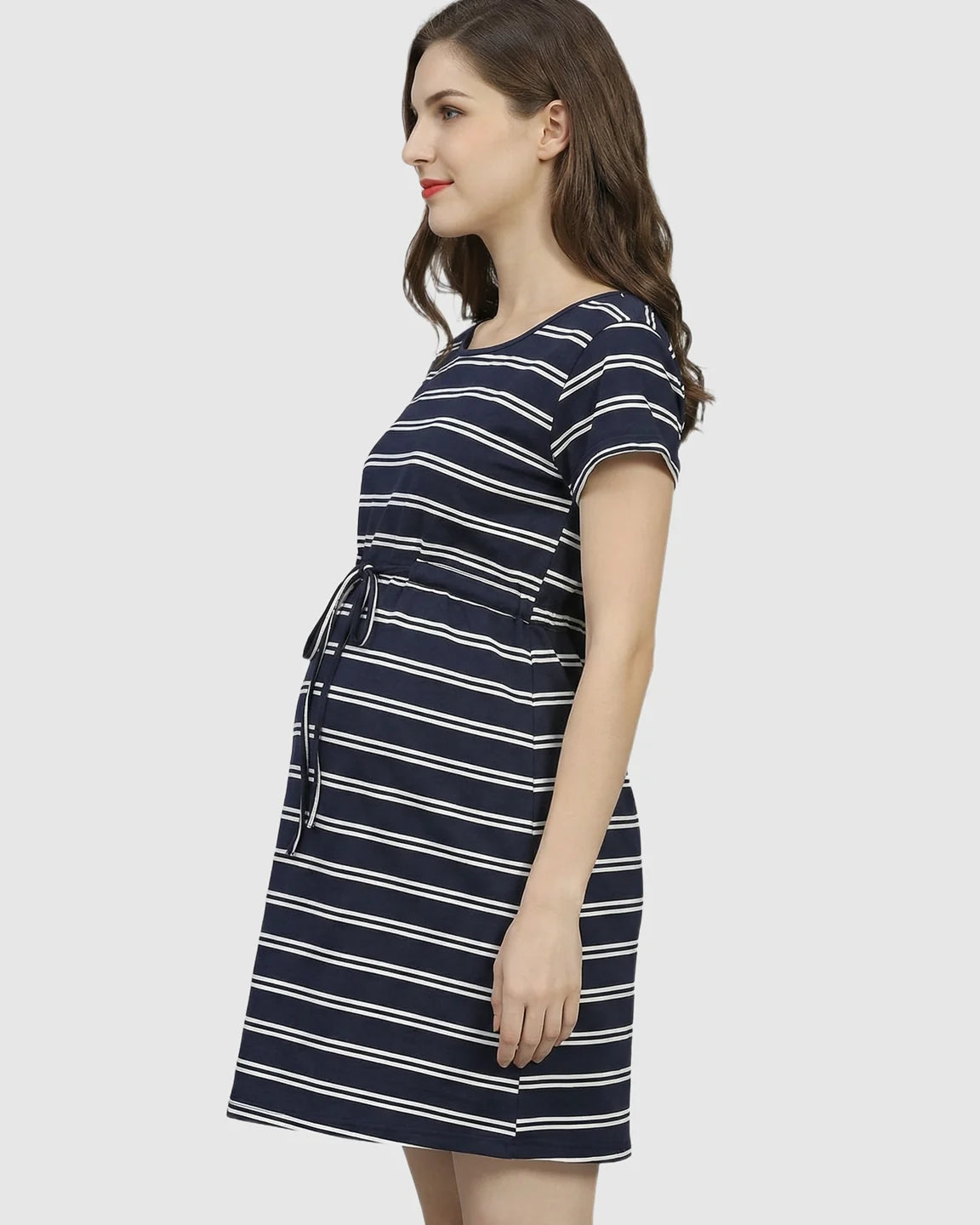 Nautical Striped Drawstring Waist Maternity Dress