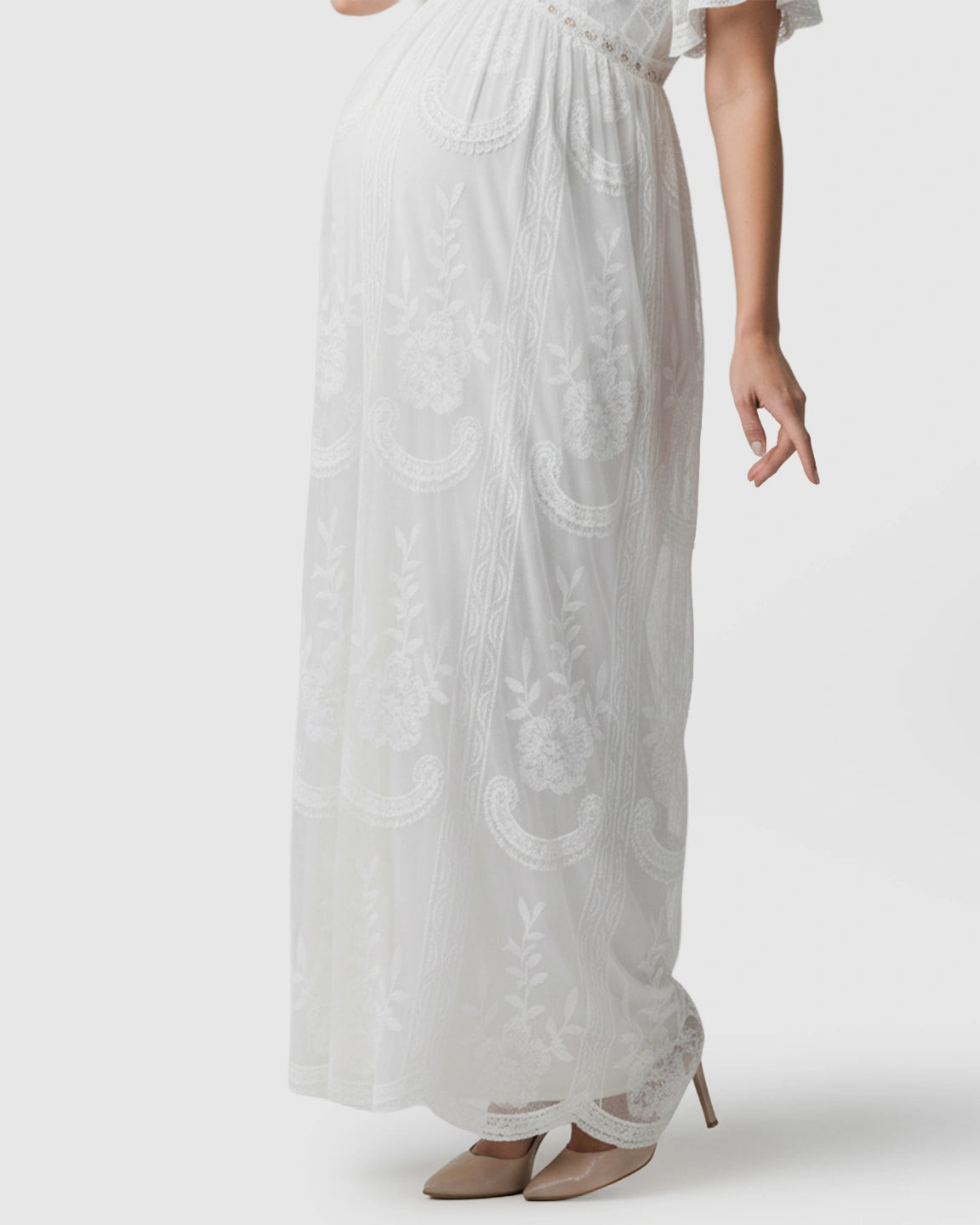 Sheer-Lace Romantic Maternity Maxi Dress