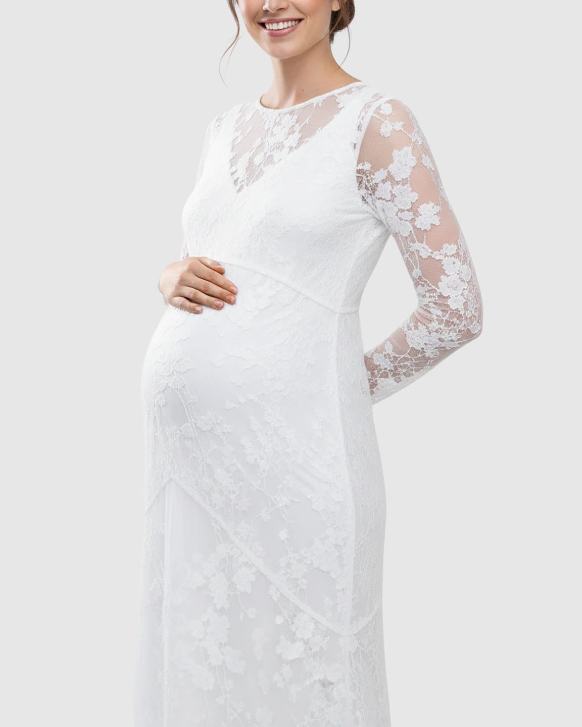 Detachable Mesh Lace V-Neck Maternity Maxi Dress