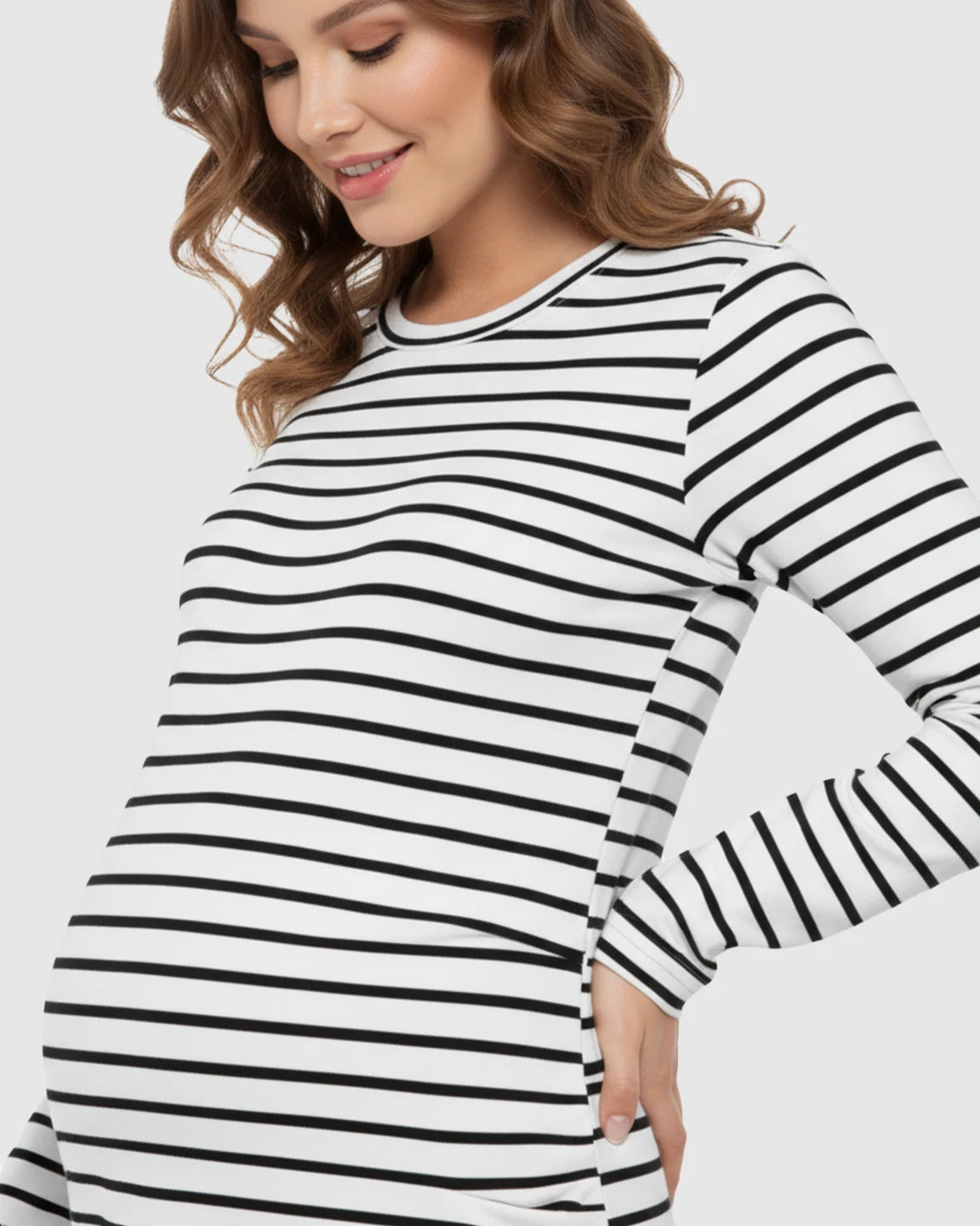 Striped Loose-Fit Maternity Midi Dress