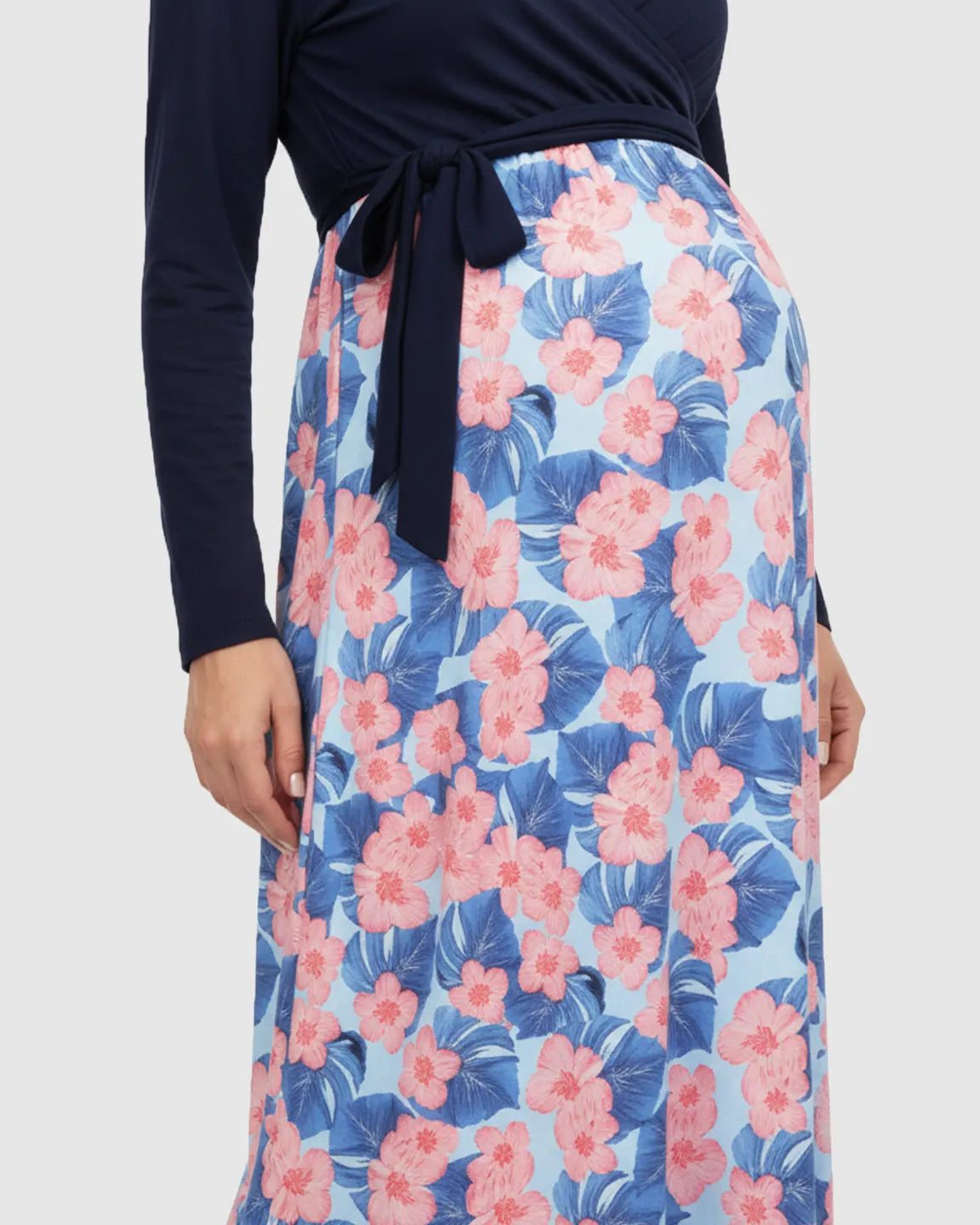 Floral V-Neck Maternity Midi Dress