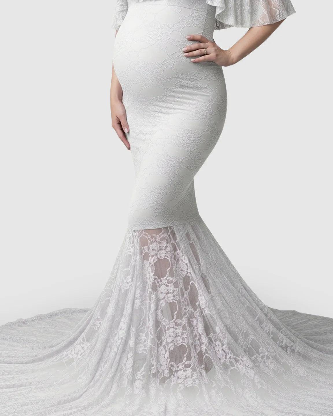 Off-Shoulder Lace Mermaid Maternity Gown