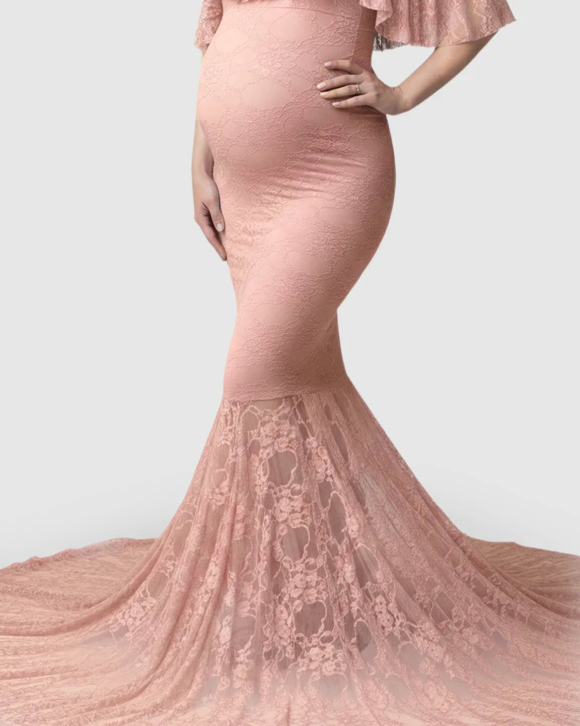 Off-Shoulder Lace Mermaid Maternity Gown