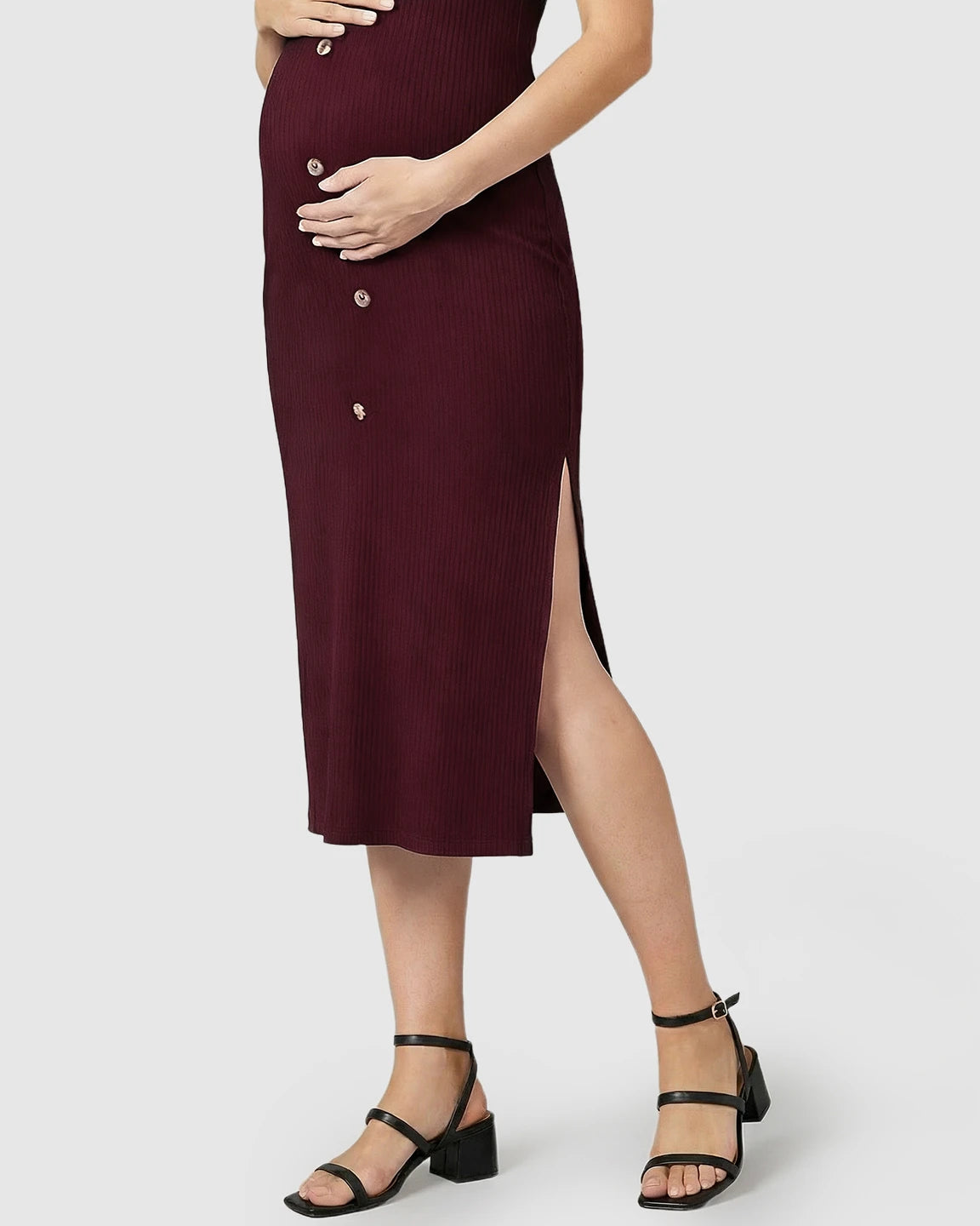 Button-Front Bodycon Maternity Midi Dress