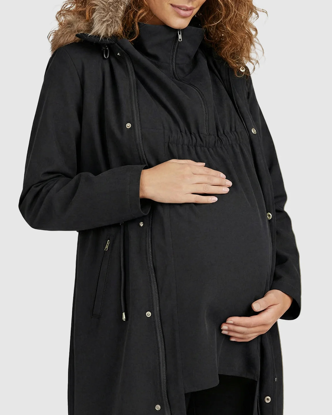 Fur Collar Hooded Long Maternity Jacket