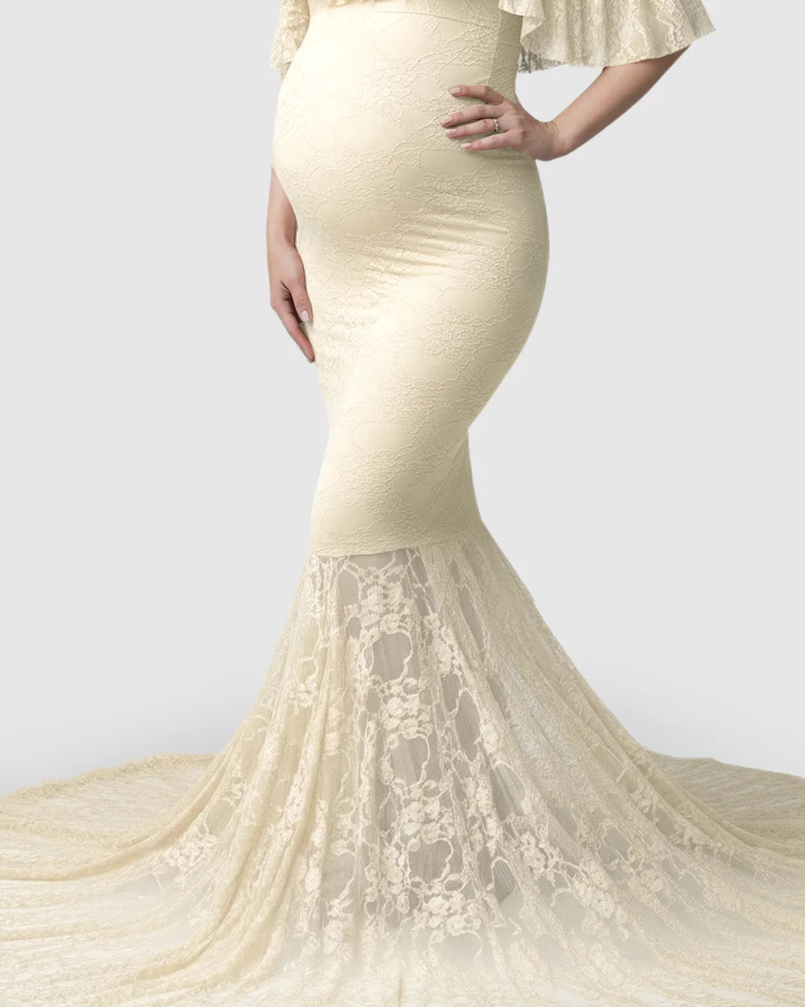 Off-Shoulder Lace Mermaid Maternity Gown