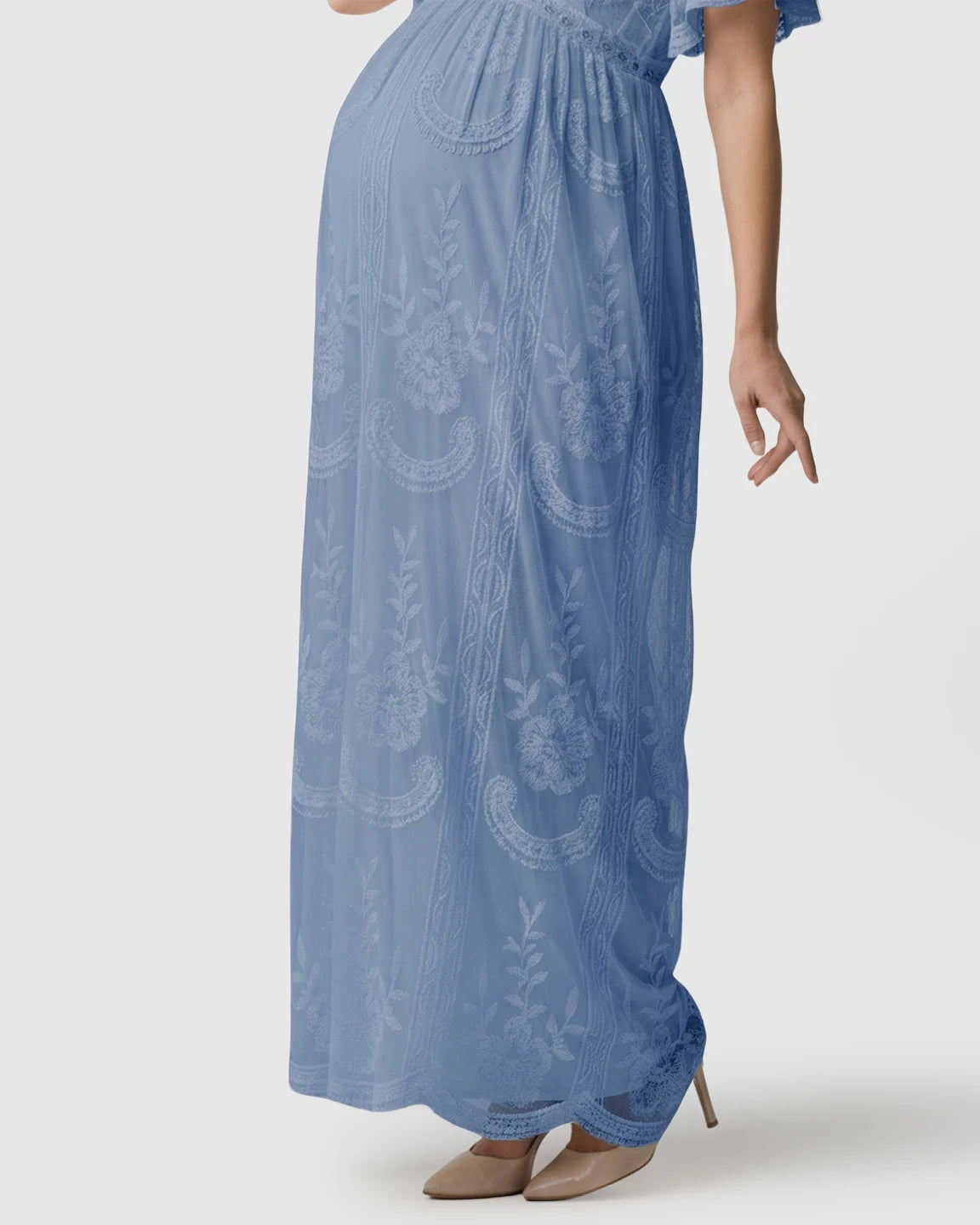 Sheer-Lace Romantic Maternity Maxi Dress