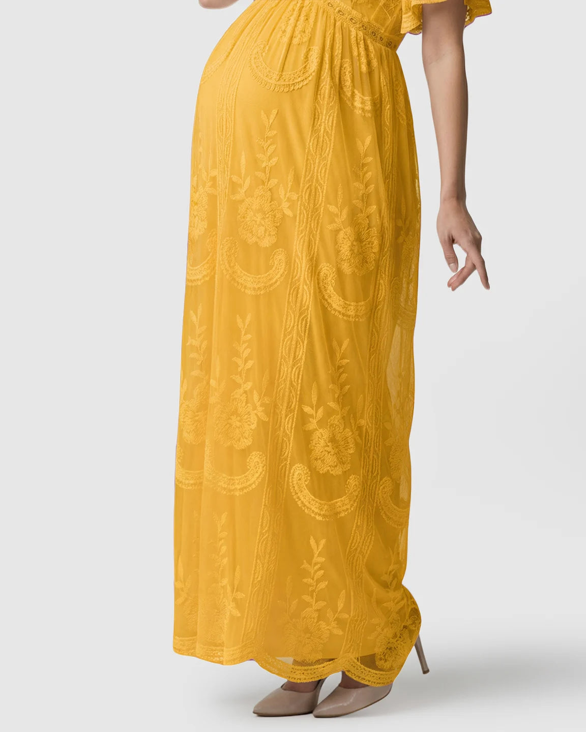 Sheer-Lace Romantic Maternity Maxi Dress