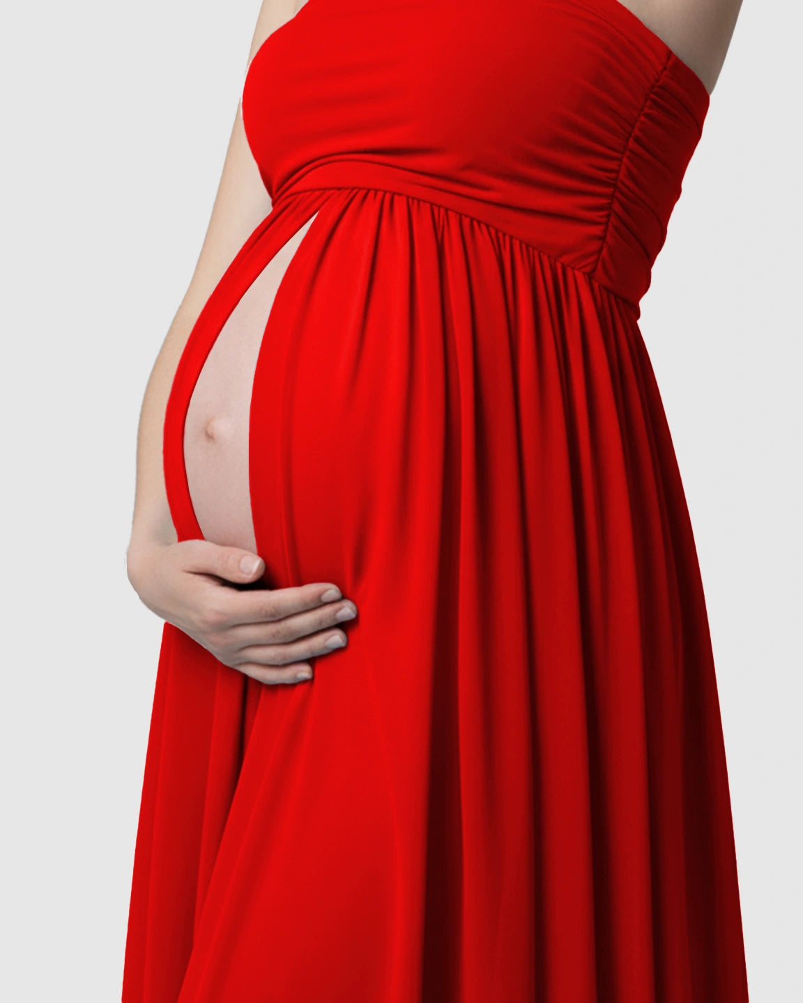 Strapless Ruched Front Slit Maternity Photoshoot Dress