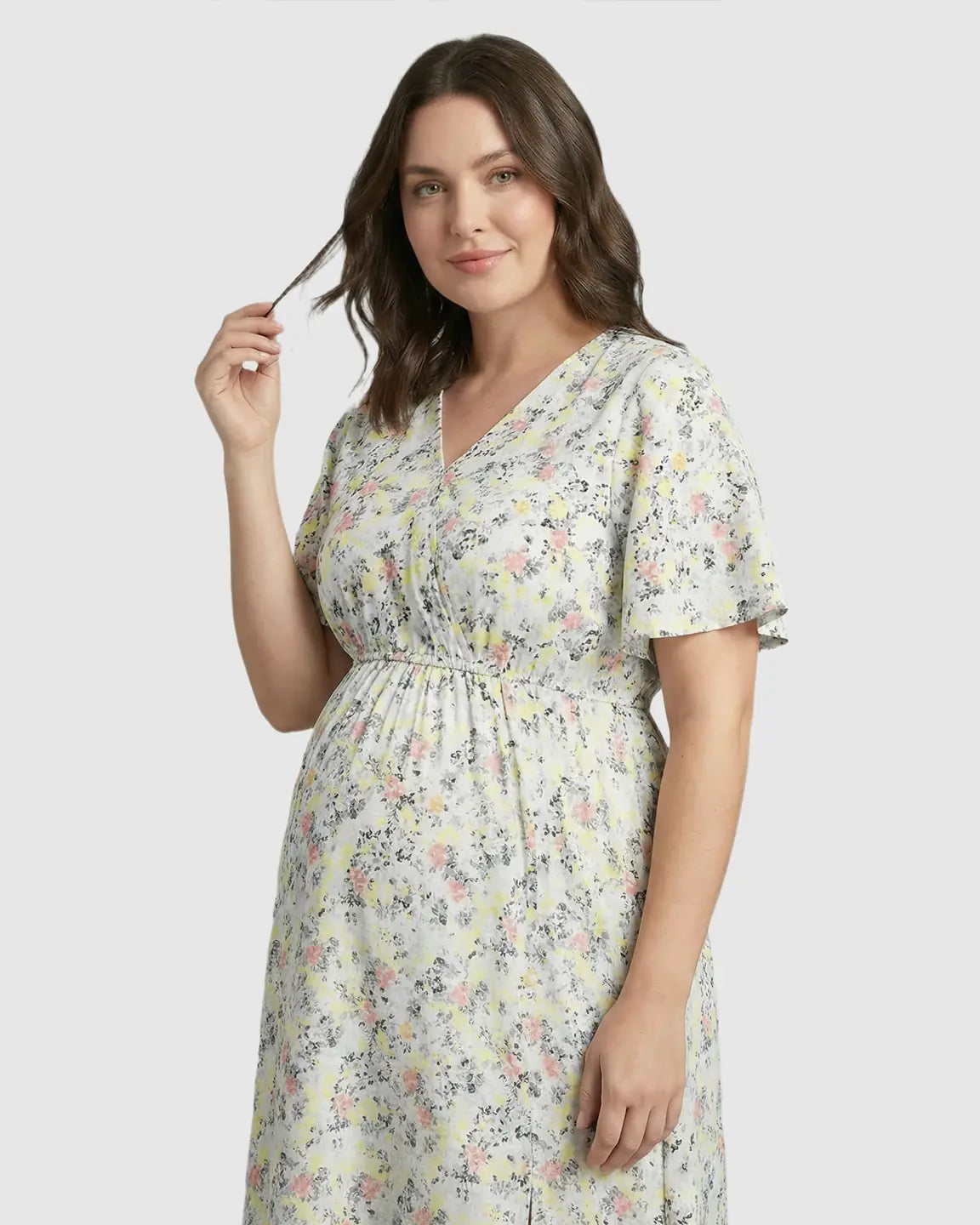 Tencel Fabric Slitted Maternity Maxi Dress