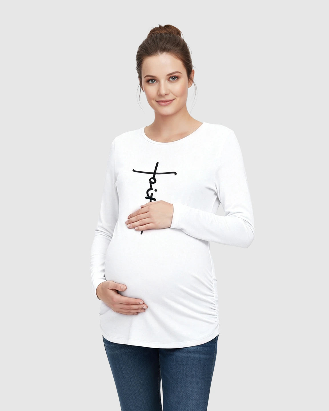 Ruched Side Long-Sleeve Maternity Top