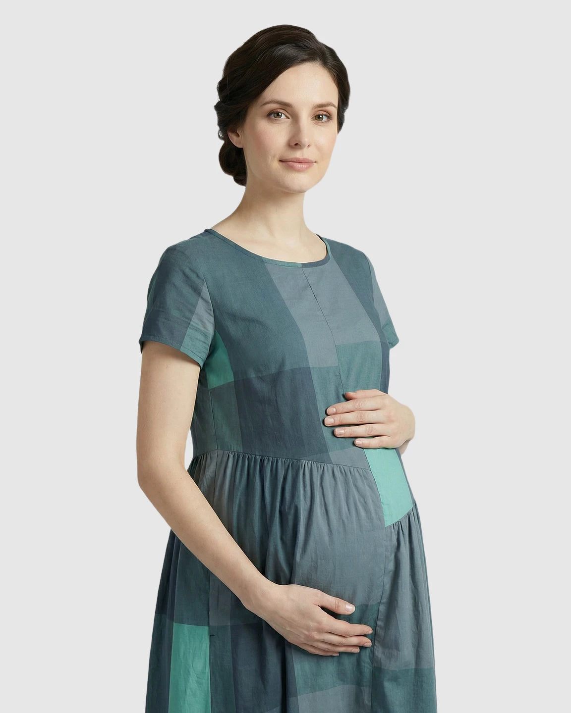 Plaid Flowy Maternity Maxi Dress