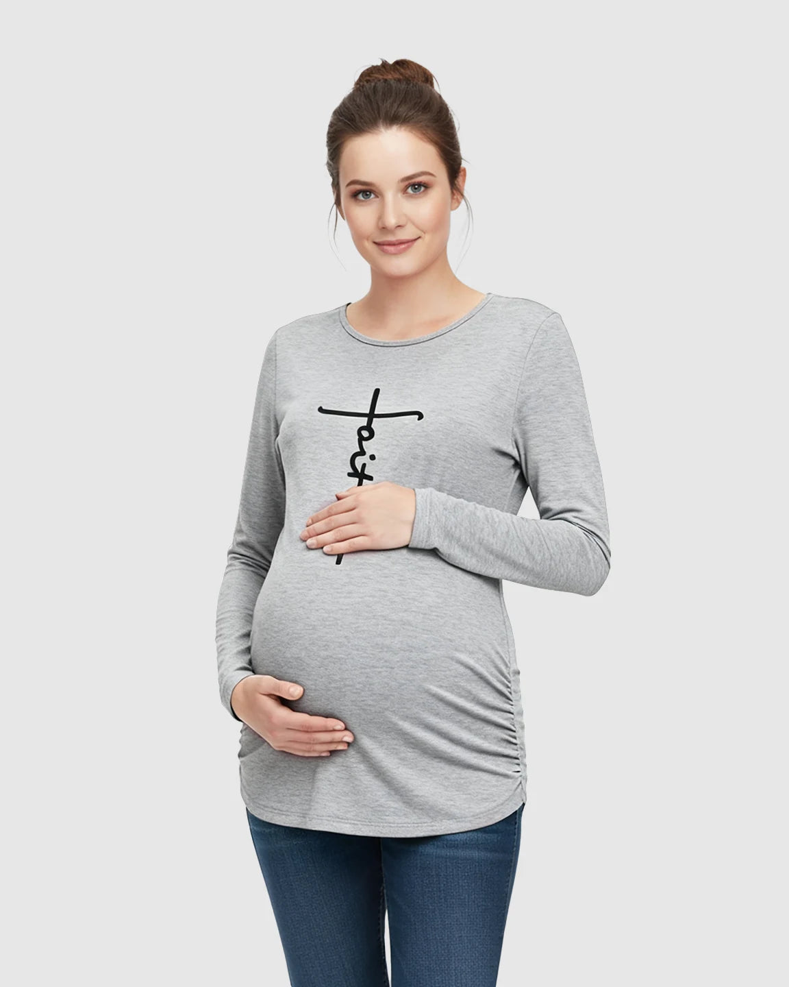 Ruched Side Long-Sleeve Maternity Top