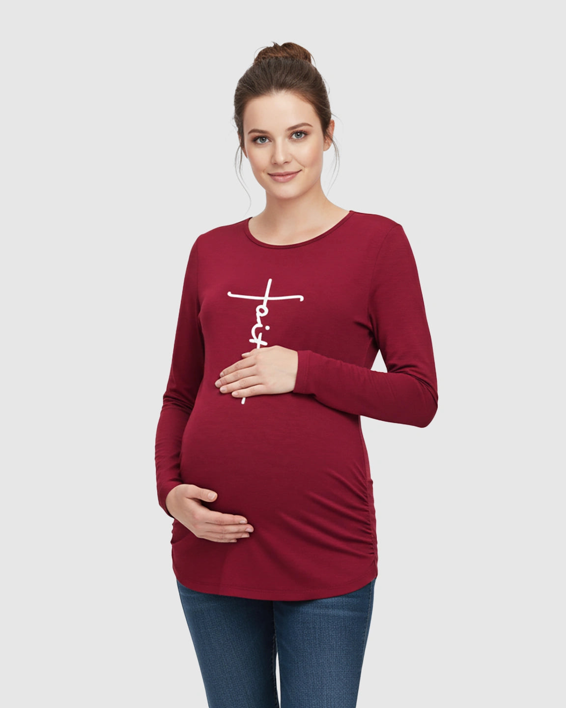 Ruched Side Long-Sleeve Maternity Top