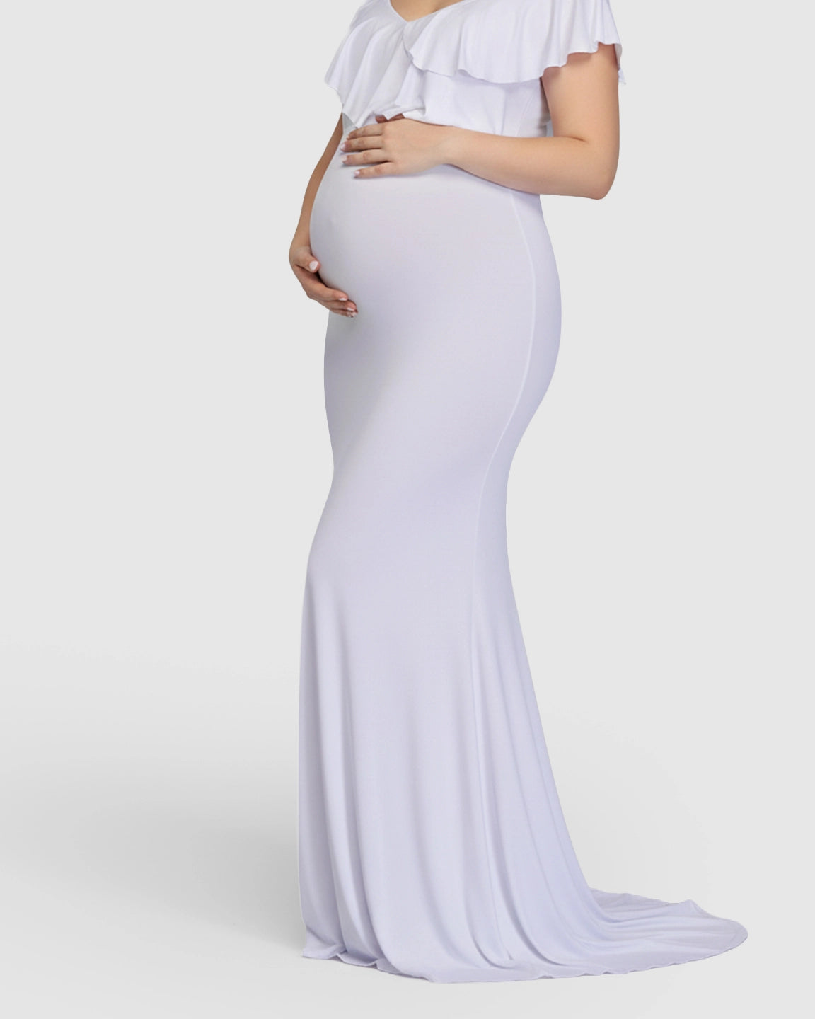 Off-Shoulder Ruffled Bodycon Maternity Maxi Dress