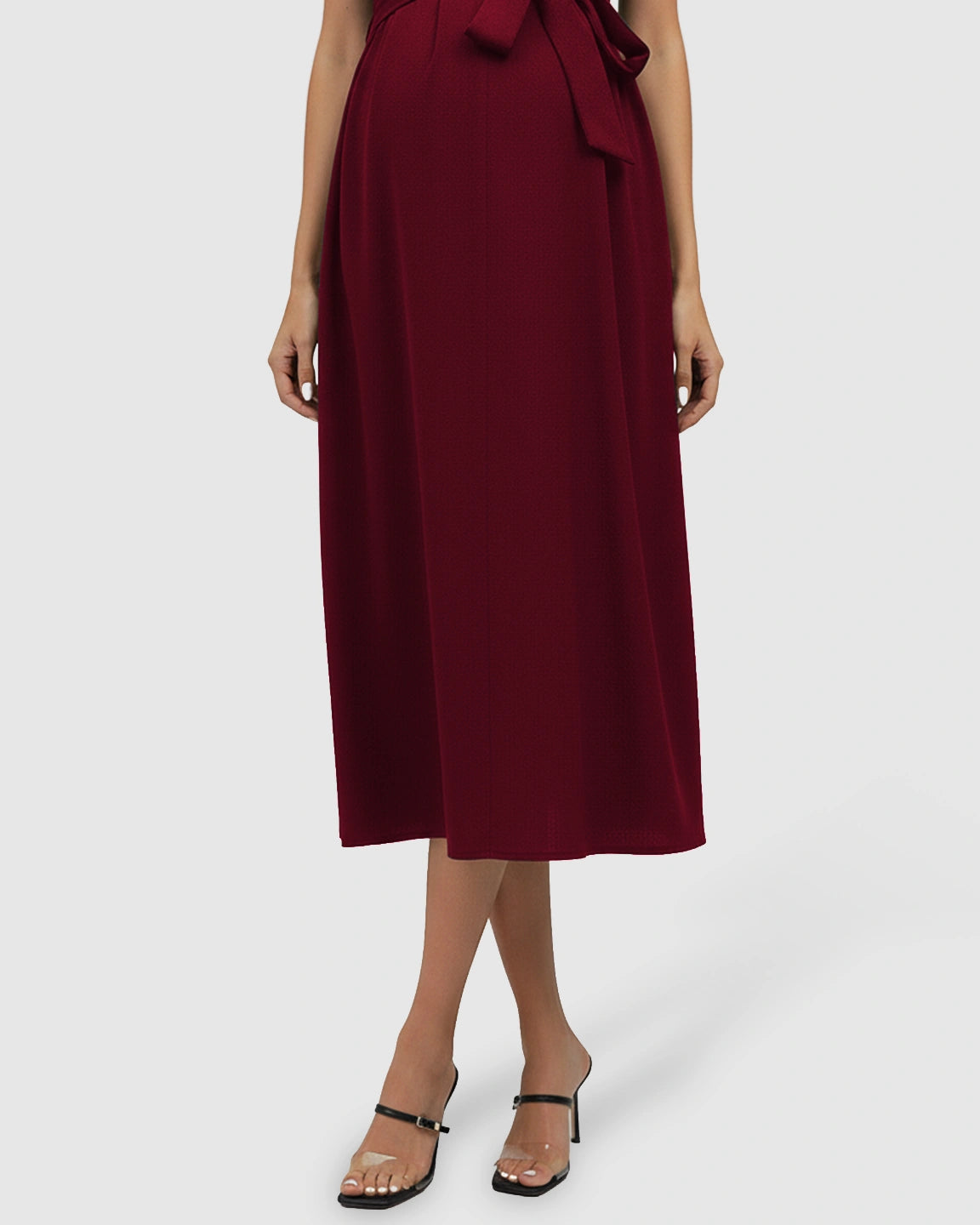 Tie-Waist V-Neck Maternity Midi Dress
