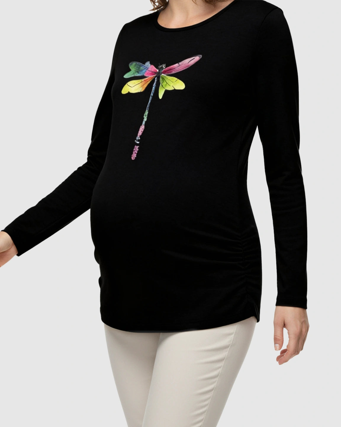 Side Ruched Classic Round Neck Long Sleeve Maternity Top