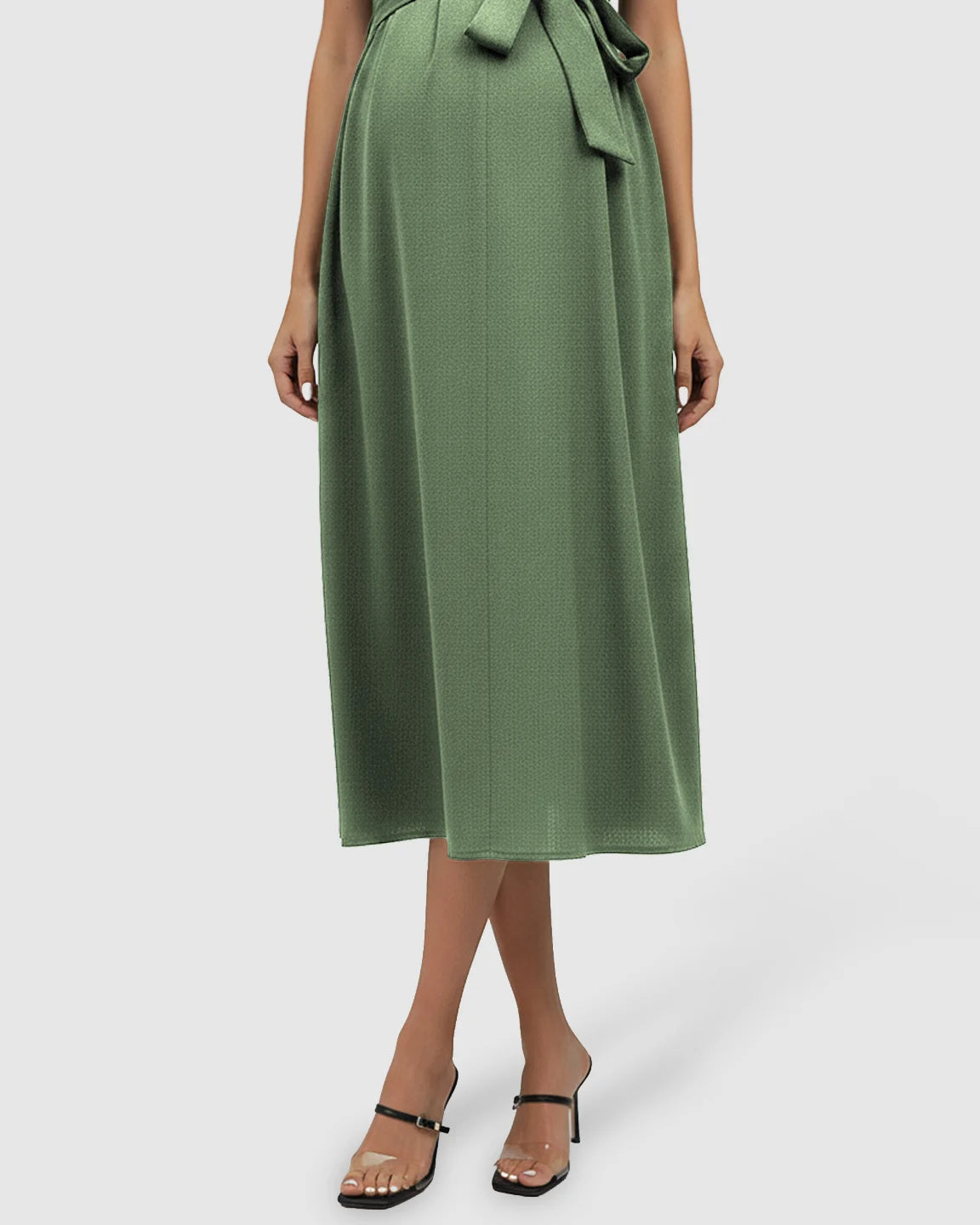 Tie-Waist V-Neck Maternity Midi Dress