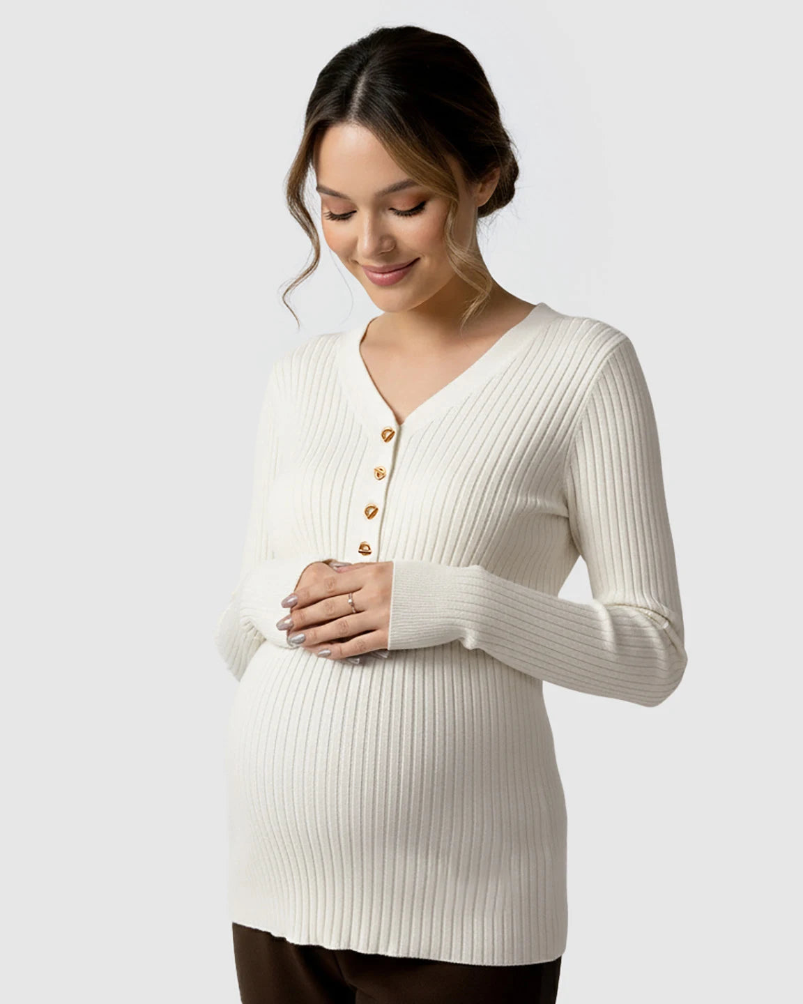 Ribbed Korean V-Neck Maternity Nursing Sweater