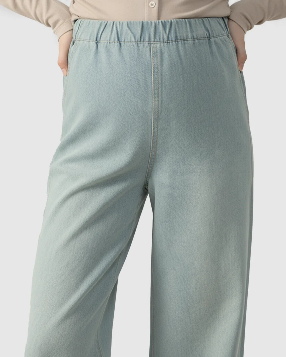 Adjustable Waist Wide-Leg Maternity Denim Pants