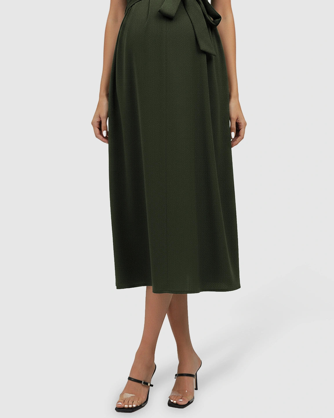 Tie-Waist V-Neck Maternity Midi Dress