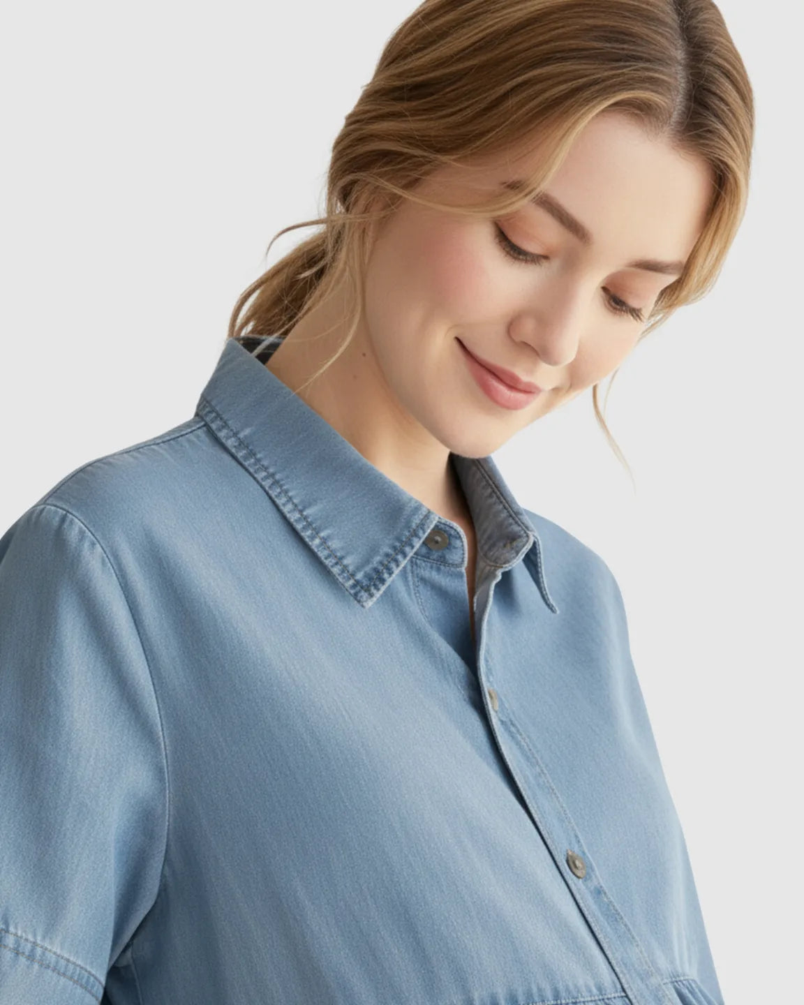 Tiered Denim Casual Maternity Midi Dress