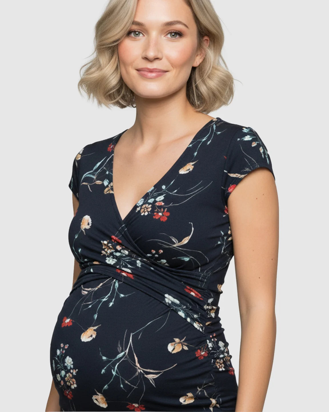 V-neck Floral Wrap Style Maternity & Nursing Top