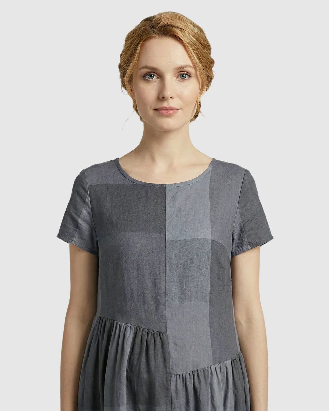 Plaid Short Sleeve Babydoll Maternity Maxi Dress