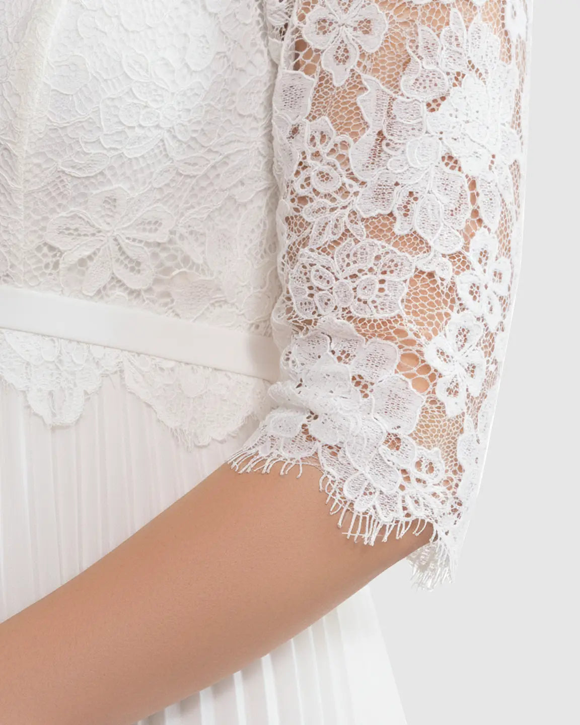 Lace-Sleeve Pleated Maternity Maxi Dress