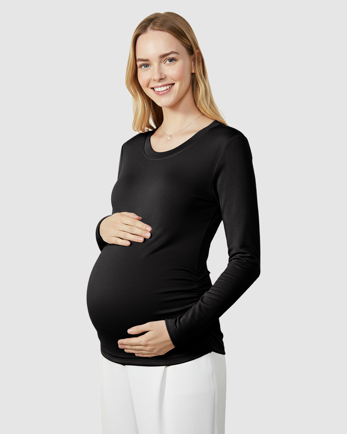 Round Neck Long Sleeve Thermal Maternity Top