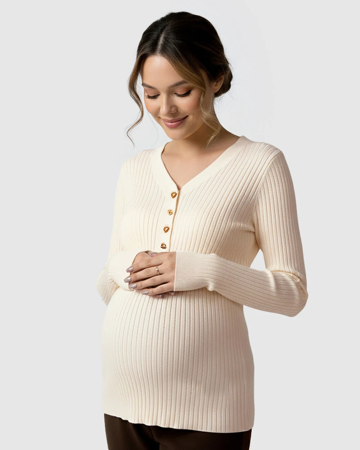 Ribbed Korean V-Neck Maternity Nursing Sweater