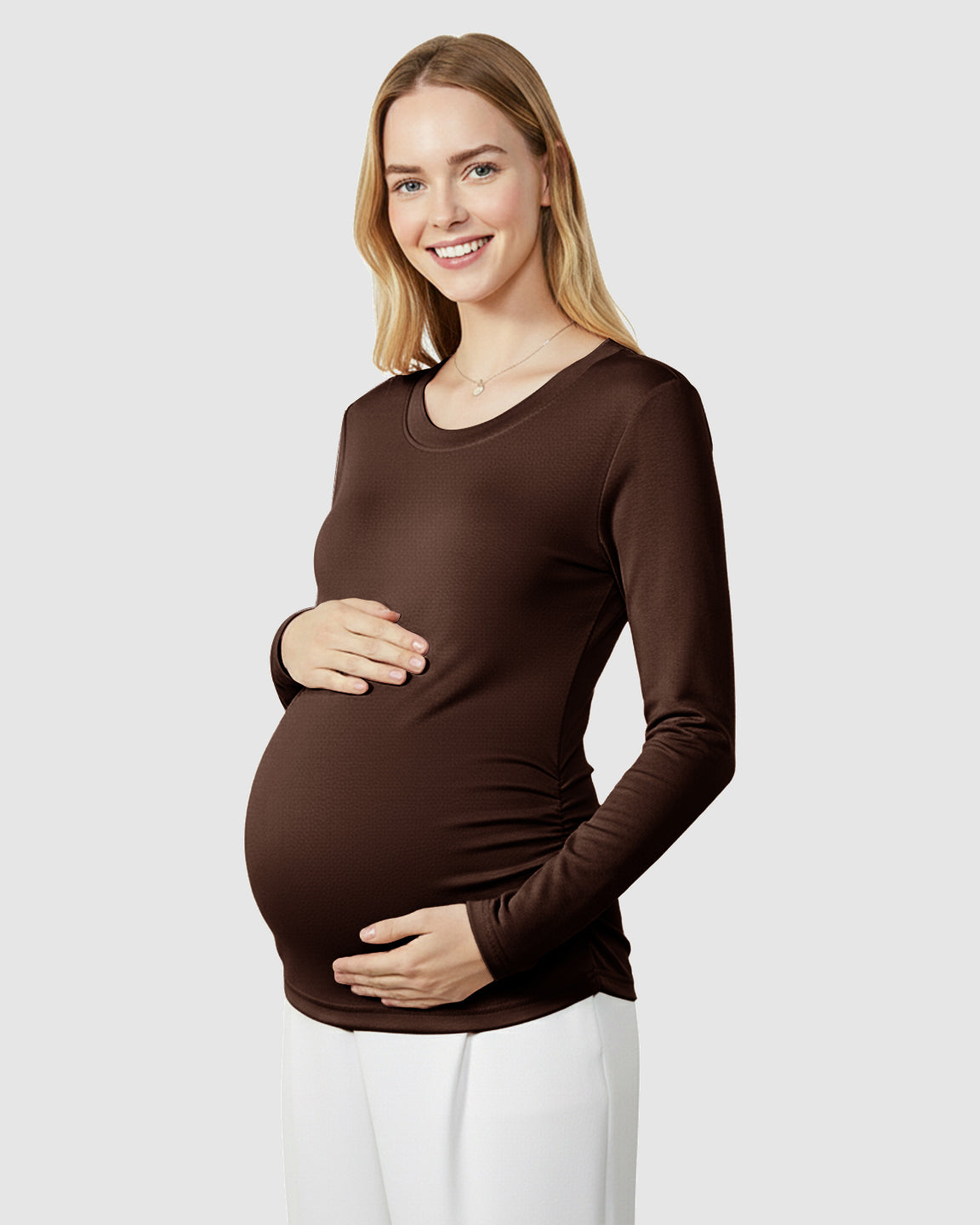 Round Neck Long Sleeve Thermal Maternity Top