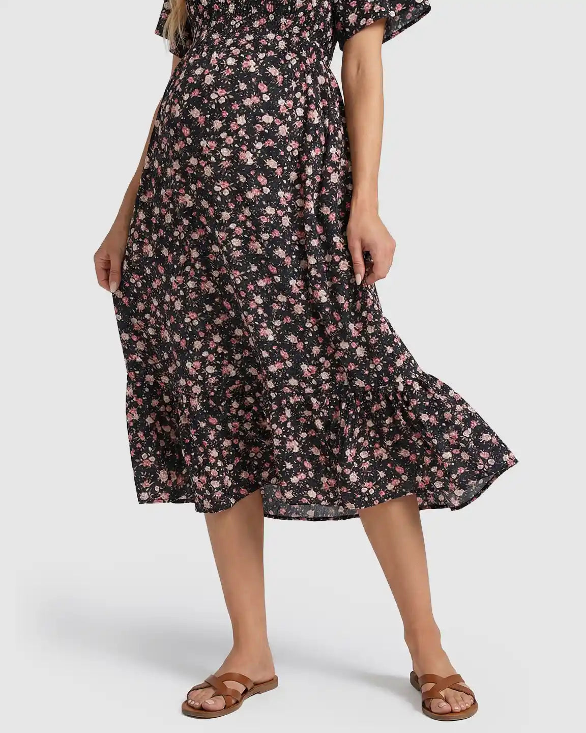 Floral Print Flowy Skirt Maternity Midi Dress