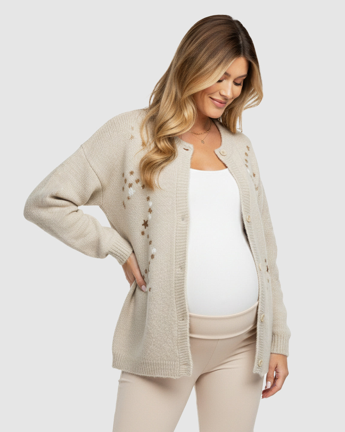 Soft Knit Single-Breasted Maternity Cardigan