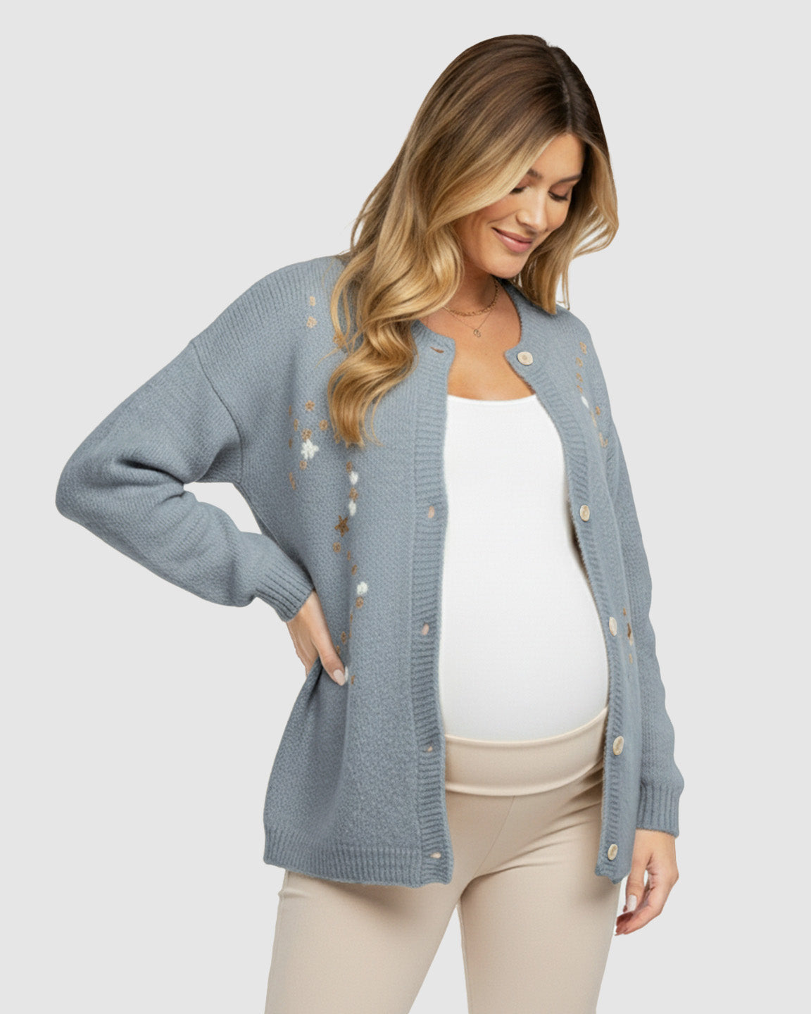 Soft Knit Single-Breasted Maternity Cardigan