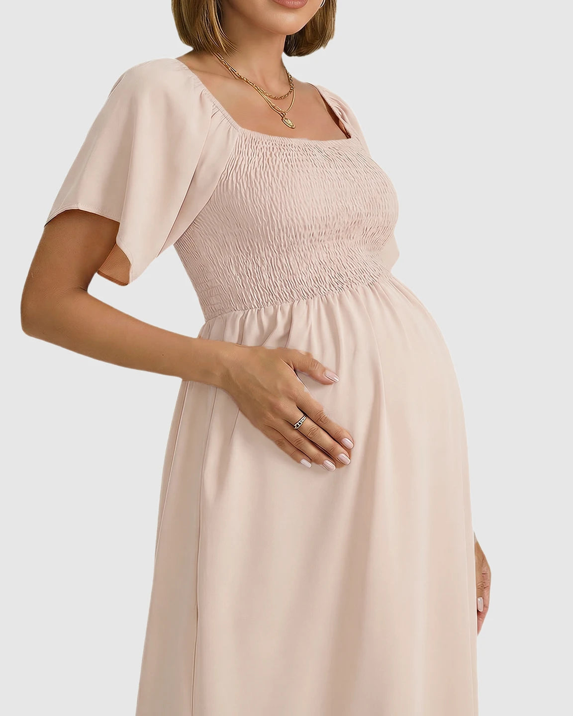 Smocked Square Neck Ruffled A-line Maternity Dress
