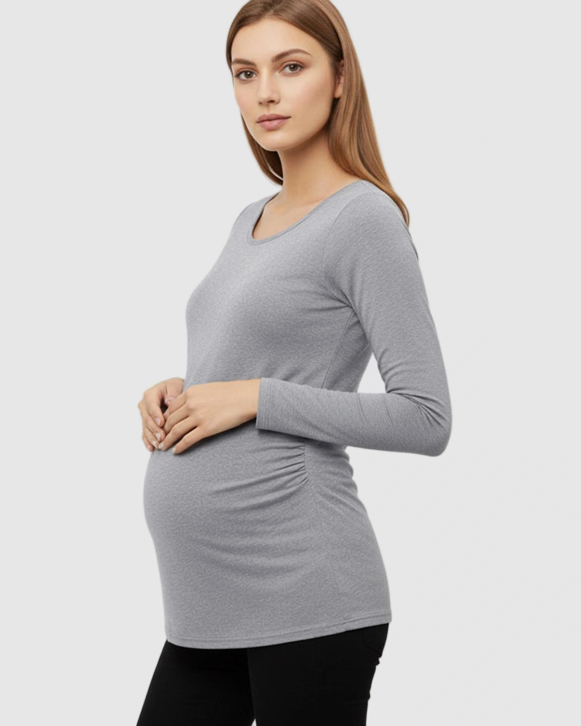 Side-Ruched Slim Fit Long Sleeve Maternity Top