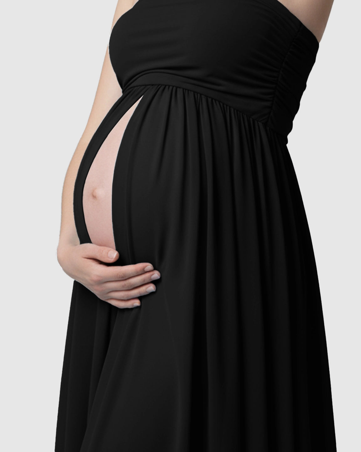 Strapless Ruched Front Slit Maternity Photoshoot Dress