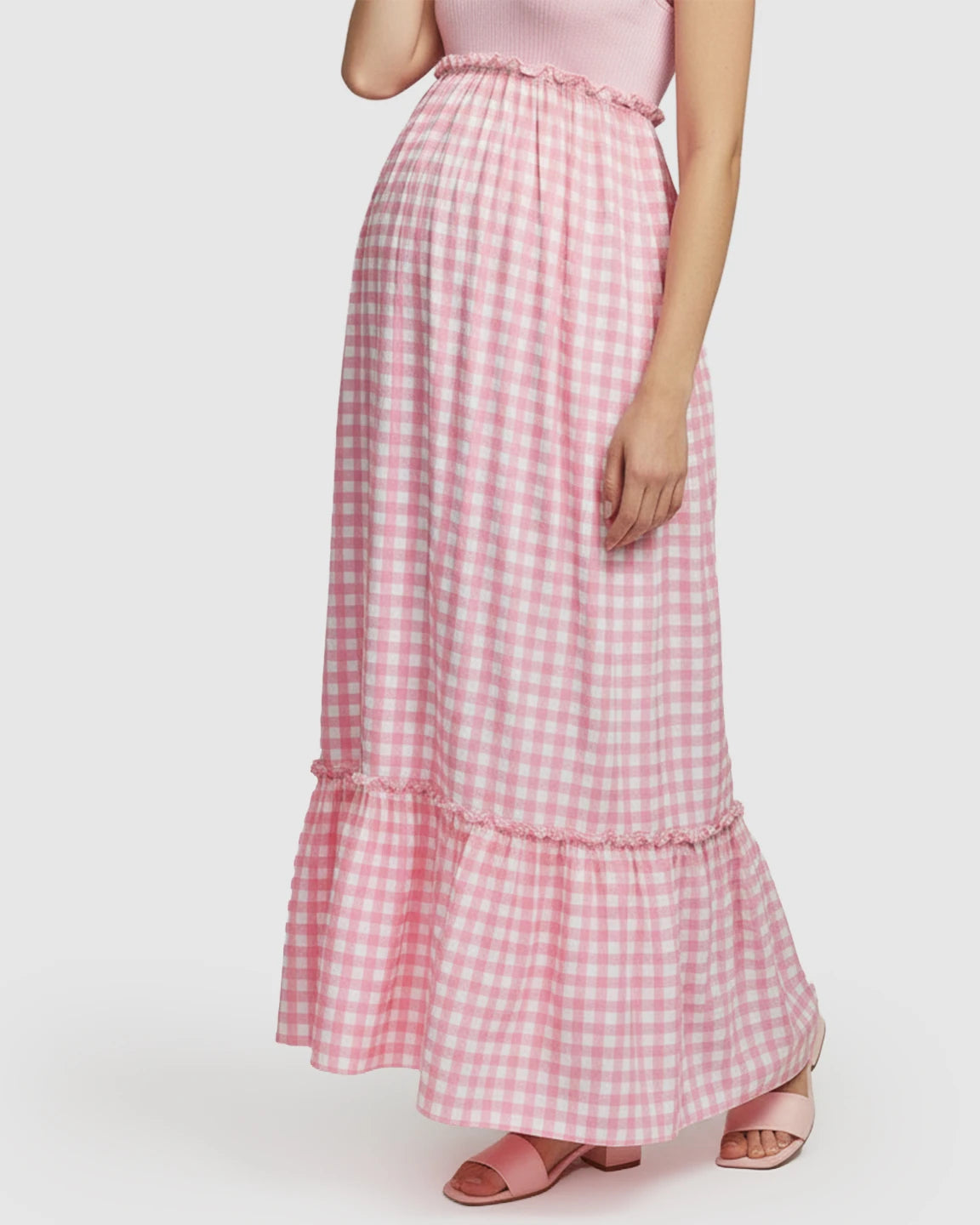 Spaghetti Strap Plaid Patchwork Maternity Maxi Dress