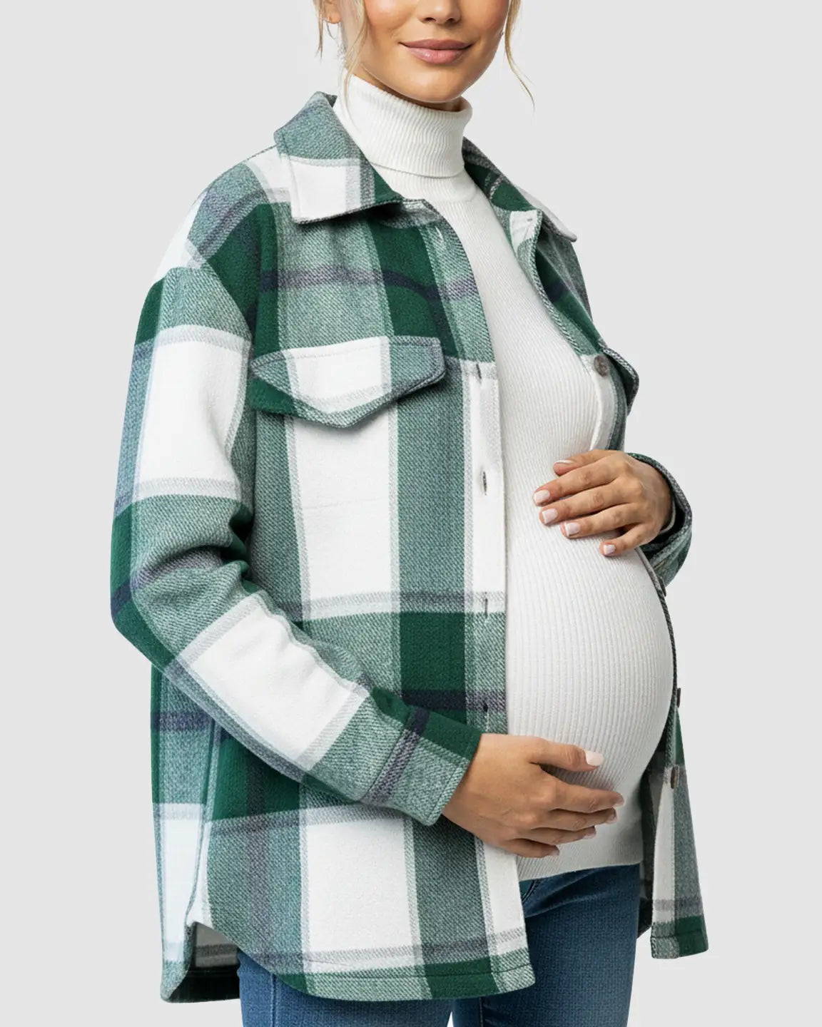 Plaid Lapel Button-Up Maternity Shacket