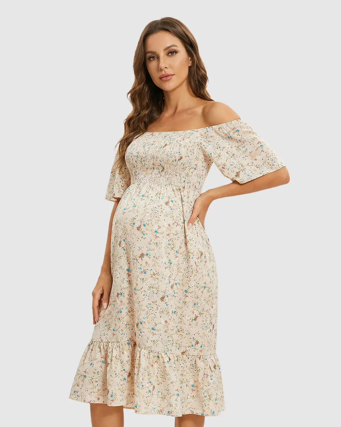 Off Shoulder Floral Maternity Summer Dress