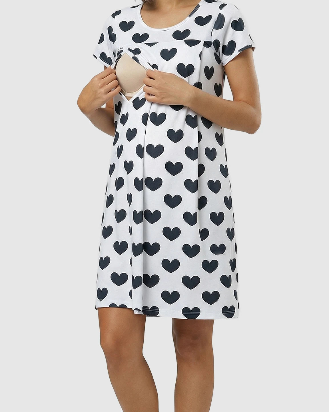 Pure Cotton Heart Print Maternity Nursing Dress